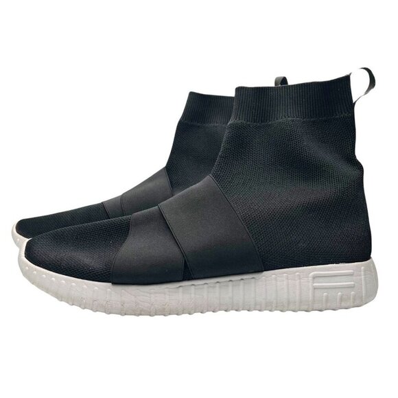 FESSURA MEN'S UNISEX BLACK WHITE DINGHY HIGH-TOP LIGHTWEIGHT TEXTILE SNEAKERS - Picture 1 of 11